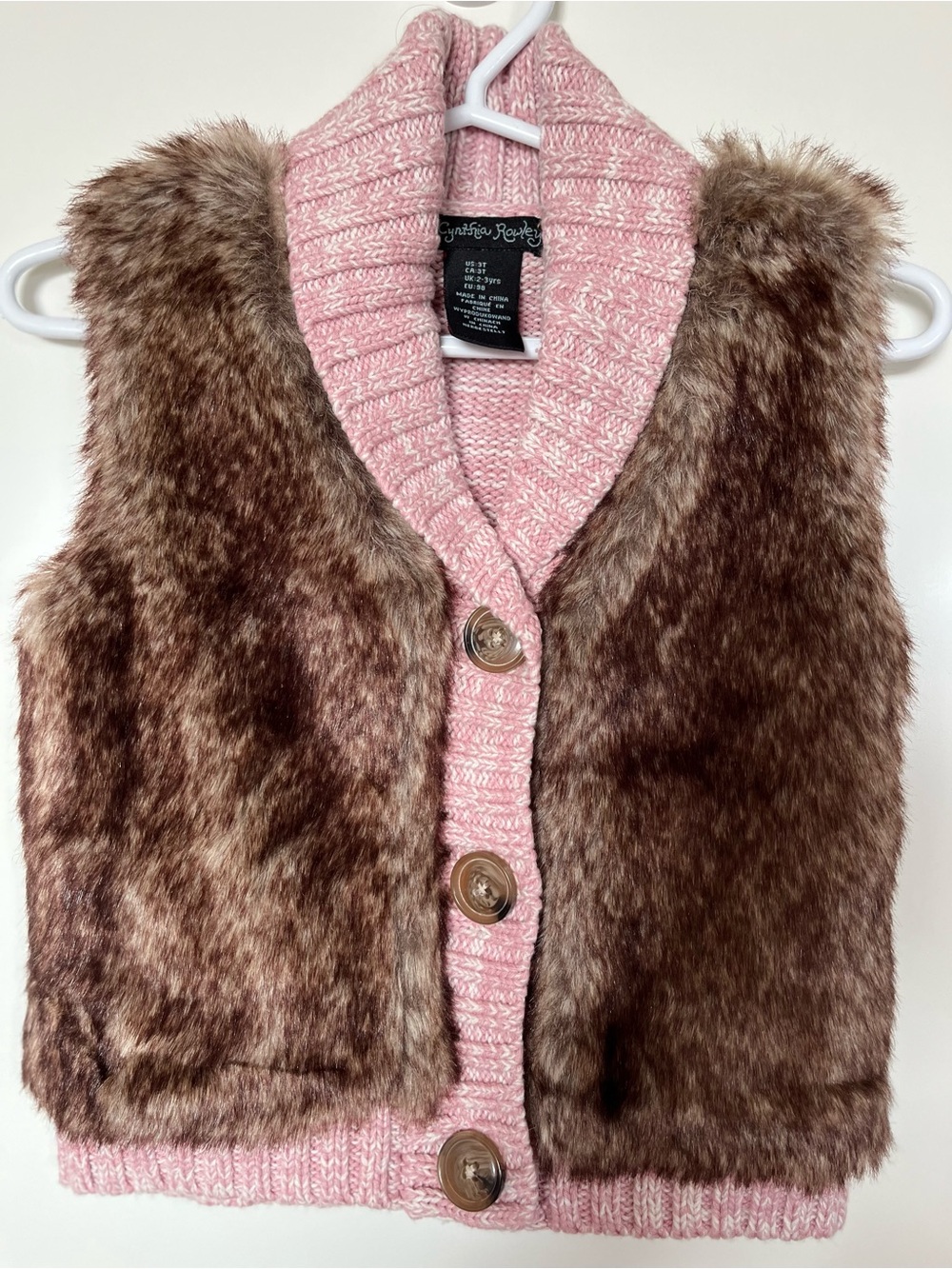 Cynthia Rowley Girls 3T Faux Fur Knit Vest Pink